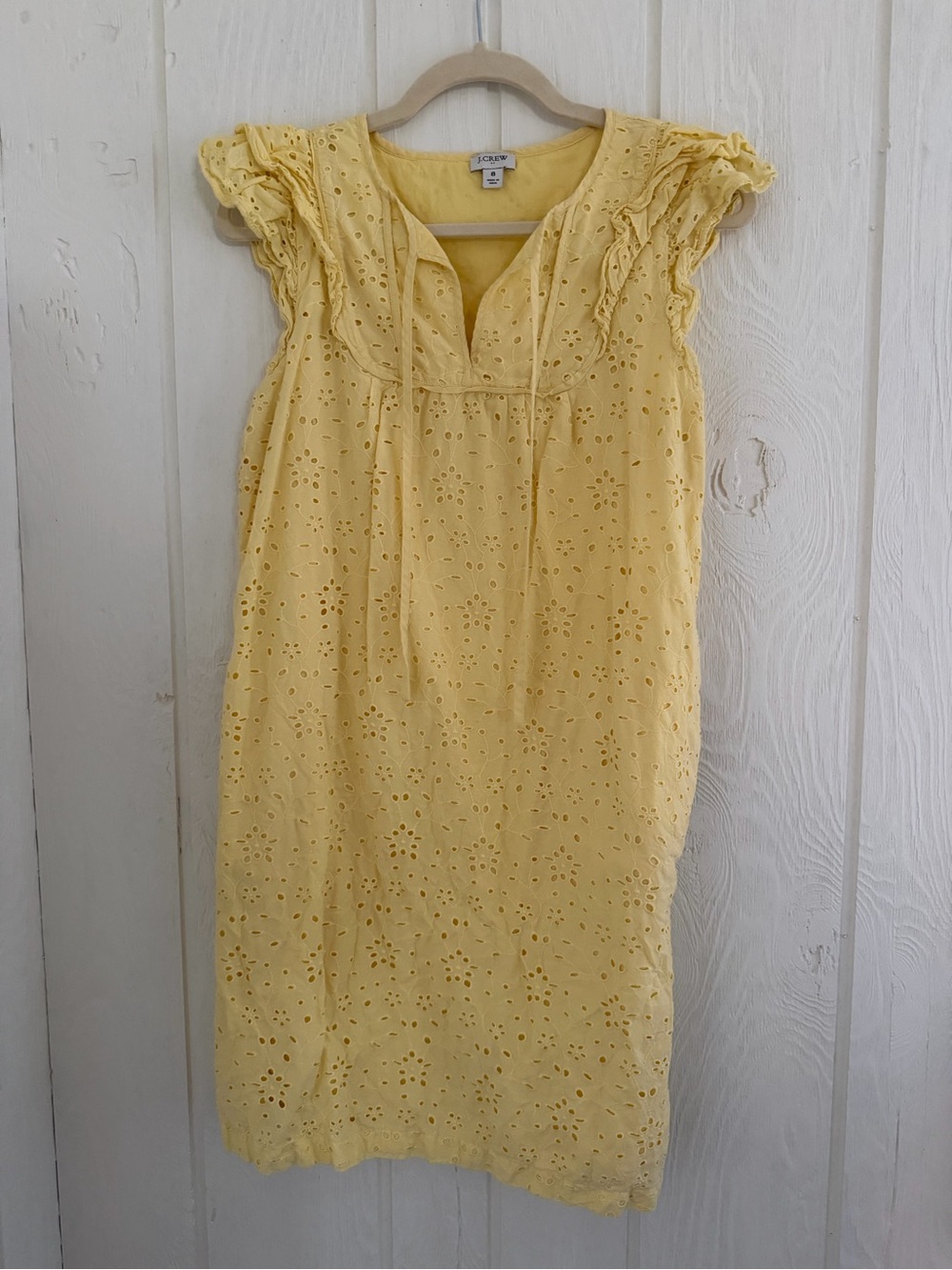 J. Crew Yellow Eyelet Dress with Ruffle Sleeves